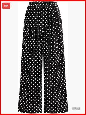 Wide Leg Palazzo Pants with Pockets, Elastic Waist, Knit Fabric